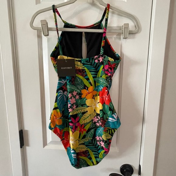 New Ellen Tracy Green Floral Swimsuit Size 8 - Picture 4 of 12